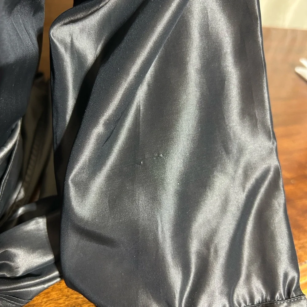 Zara Basic Satin Look Collared Wrap Blouse Black 3/4 Sleeves Bow Tie Waist - Picture 10 of 10